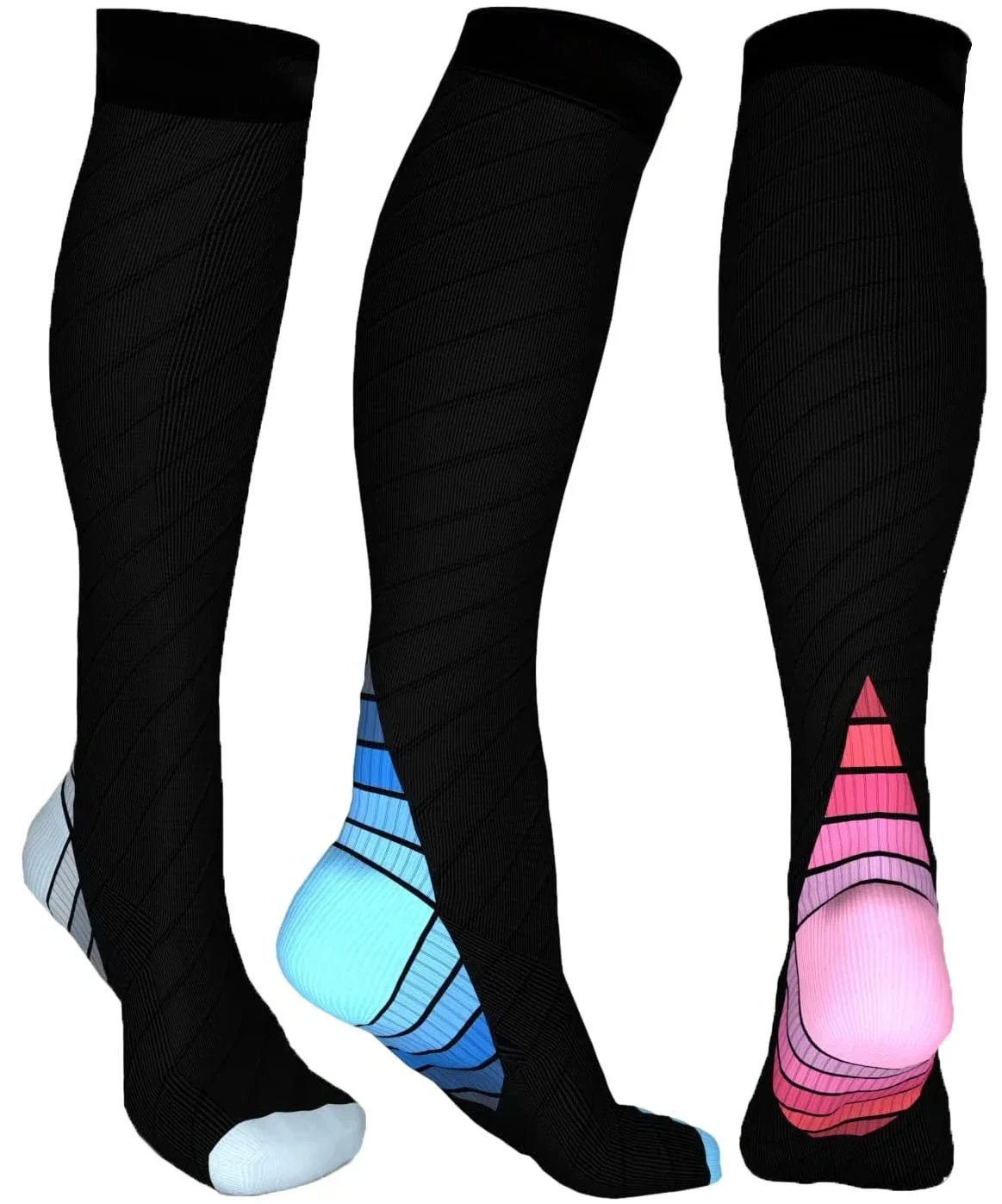 

3 Pairs Compression Breathable Knee-High Socks Men & Women 20-30 mmhg Graduated Athletic for Running Basketball Flight Travel