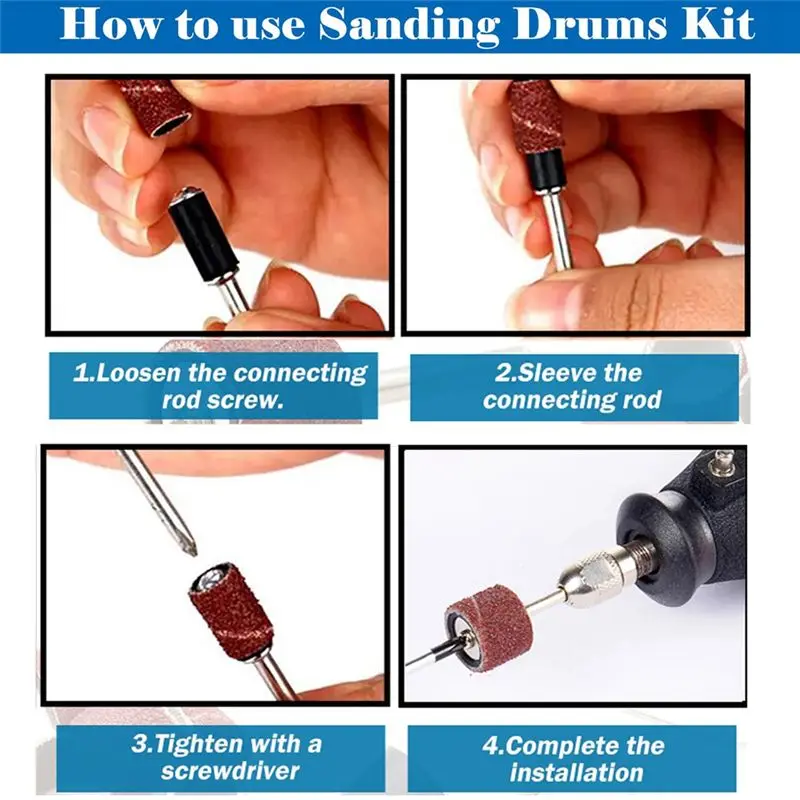 A20F-132 Pieces Sanding Drum Set,120 Pieces Aluminum Oxide 120Grit Drum Sander Sanding Sleeves And 12 Pieces Drum Mandrels