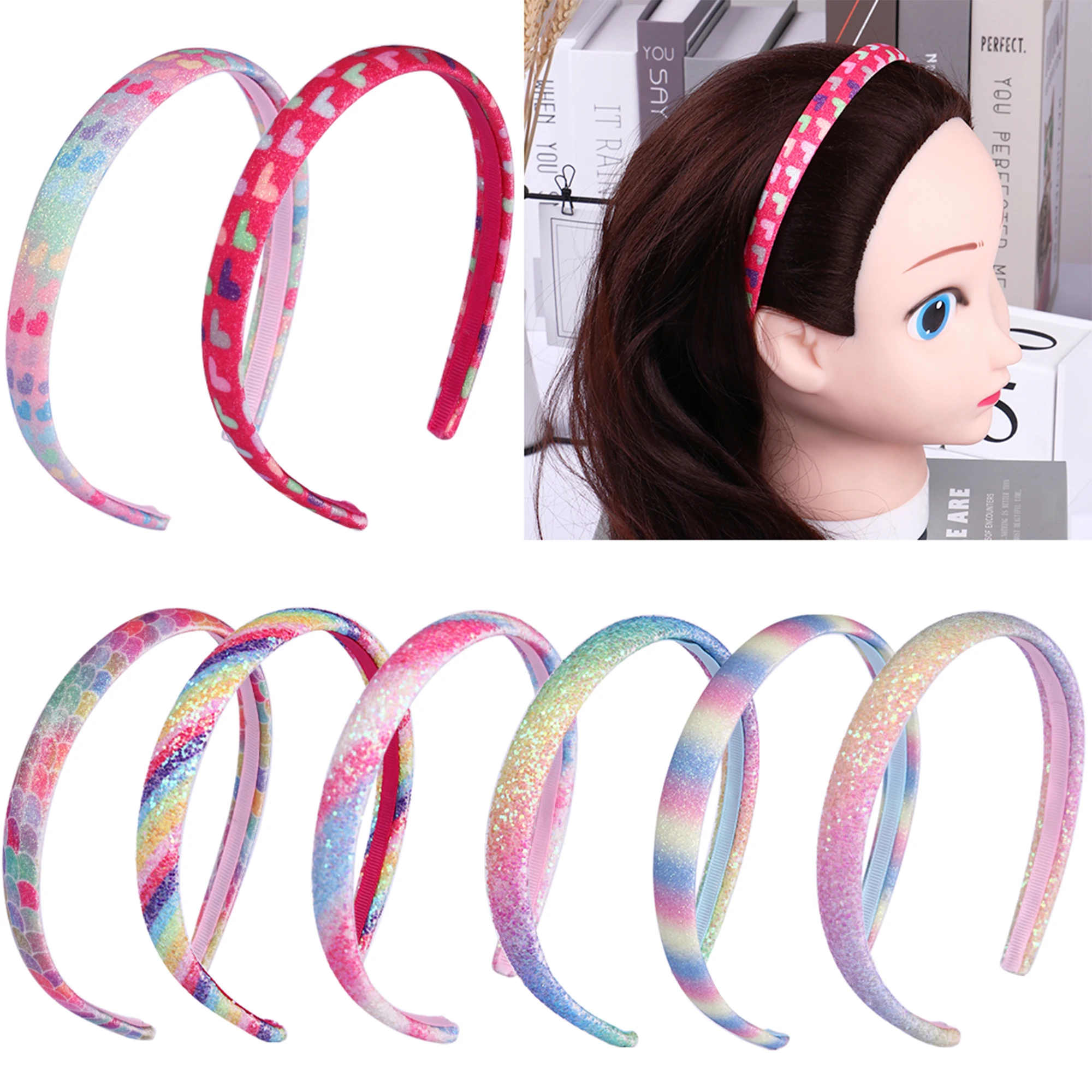 Fashion Glitter Hair Bands For Girls Cute Rainbow Hair Hoop Hairbands Lovely Mermaid Headbands For Kids Gifts Hair Accessories