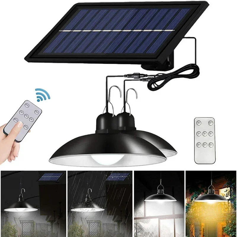 New Solar Power Pendant Light Remote Outdoor Lamp Waterproof Garden Chandelier Indoor Garden Yard Shed Barn LED with Remote