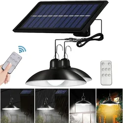 Solar Power Pendant Light com controle remoto, lâmpada ao ar livre, Waterproof Garden Chandelier, Indoor Yard Shed Barn LED, Novo