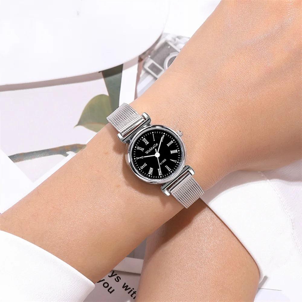 trendy small dial silver mesh steel quartz women girl watch