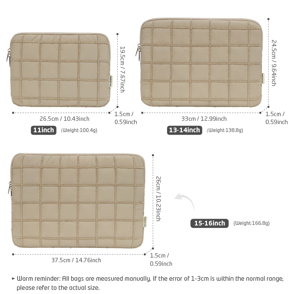 Laptop Bag for 13-14 Inch MacBook Air/Pro, 16 Inch Shockproof Puffy Notebook Sleeve,Dirt-Resistant  Khaki  9-11 Inch Tablet Case