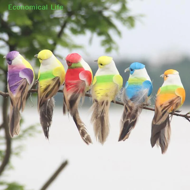 

1 Pc Simulation Colored Feathered Bird Foam Bird Green Plants Bundled Horticultural Pastoral Garden Decorative Sculpture