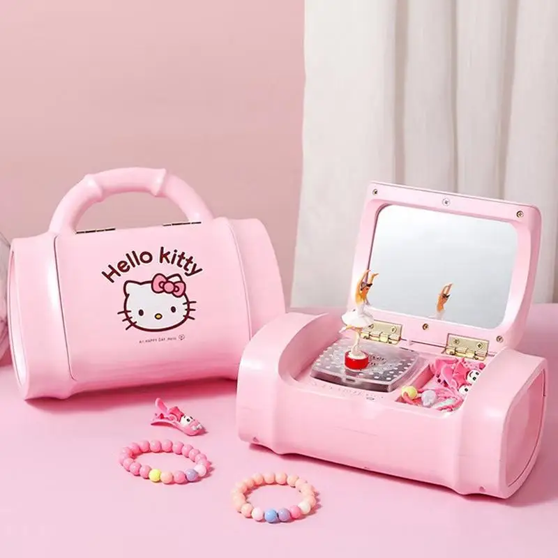 

Kawaii Sanrios Hello Kitty Kids Jewelry Box Cartoon Large Capacity Handbag Cute Danceable Music Box Anime Toy Girl Birthday Gift