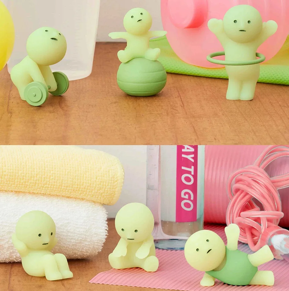 Novo smiski banho banheiro, quarto, yoga, série de fitness bonito brilho boneca figuras ação dos desenhos animados desktop caixa cega modelo presente boneca