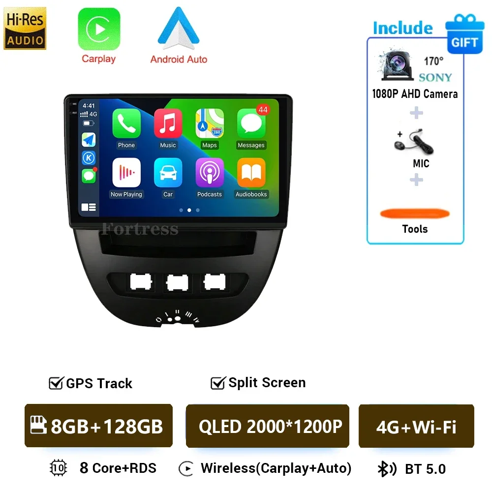 For Peugeot 107 For Toyota Aygo Citroen C1 2005-2014 Android 16 CarPlay Auto Car Radio Multimedia Video Player GPS stereo Head