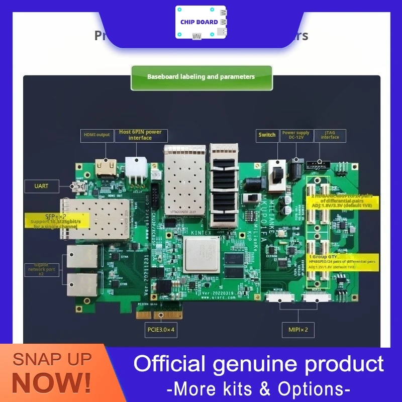 

Milinker MLKF27 CU02 KU3P KU5P UltraScale+ industrial board for 100G serial communication and automation.