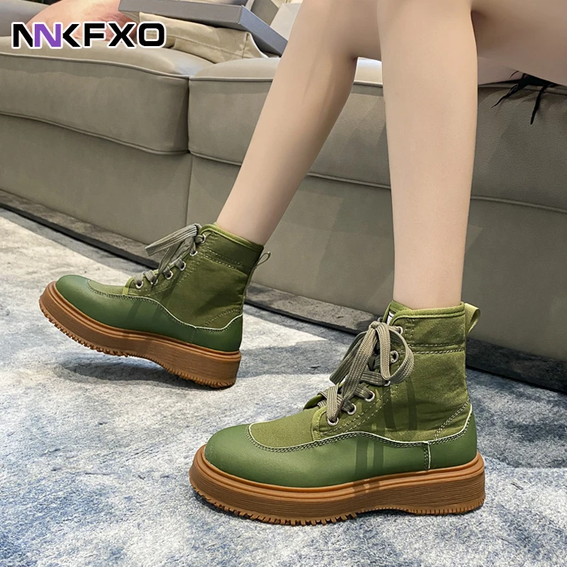 

Women PU Leather Boots 2023 New Ankle Boots Female Muffin Sole Boots Round Toe Shoes Woman Low Heels Rubber Sole Boots QB094