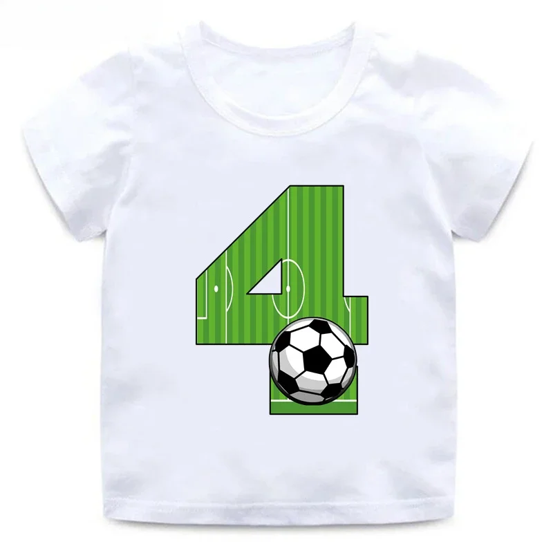 Numero di calcio stampa divertente ragazzo bambini vestiti 1 2 3 4 5 6 7 8 9 anni compleanno cartone animato bambino cotone T-Shirt neonate T-Shirt