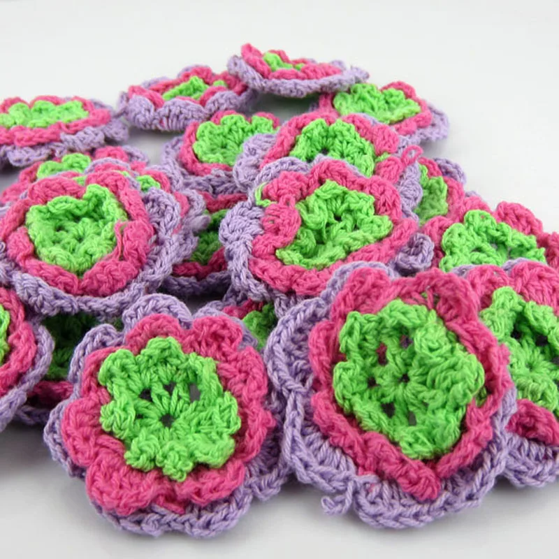 12Pcs Handmade Cotton Crochet Flowers Applique For Sewing Pads Fabric DIY Craft Accessories 4.5cm