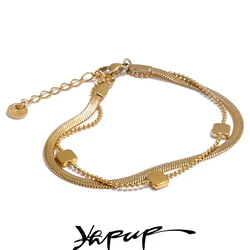 Yhpup 2025 316L Stainless Steel Double Layered Snake Chain Stacking Bracelet Bangle Waterproof Trending Jewelry Accessories