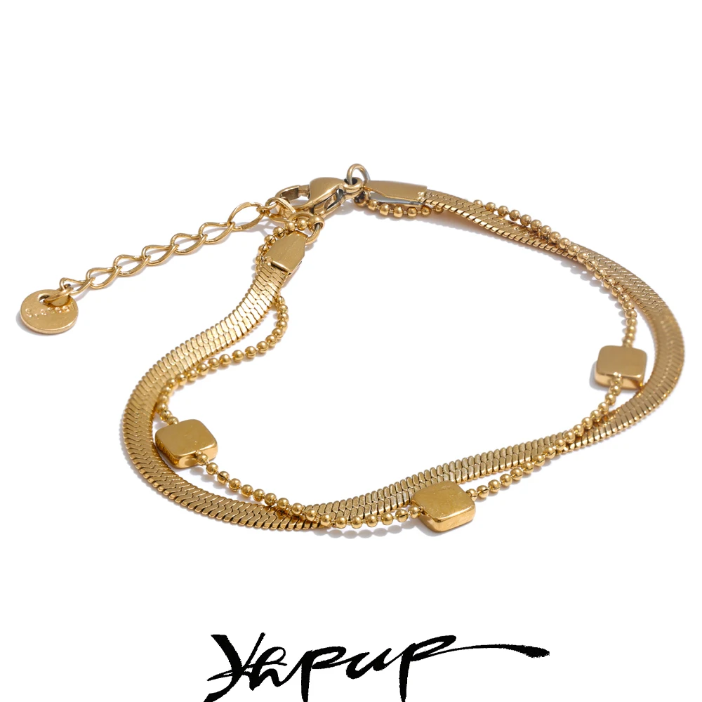 Yhpup 2025 316L Stainless Steel Double Layered Snake Chain Stacking Bracelet Bangle Waterproof Trending Jewelry Accessories