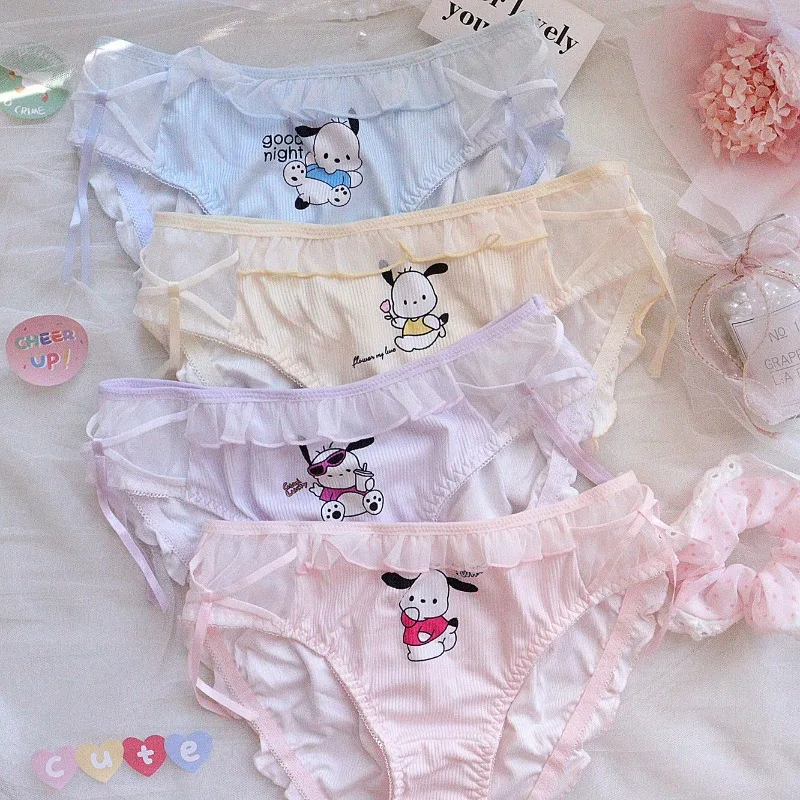 Kawaii Pochacco Sanrio Student Cartoon Cute Triangle Briefs Teenage Girls Underwear Children Birthday Gifts for Kids
