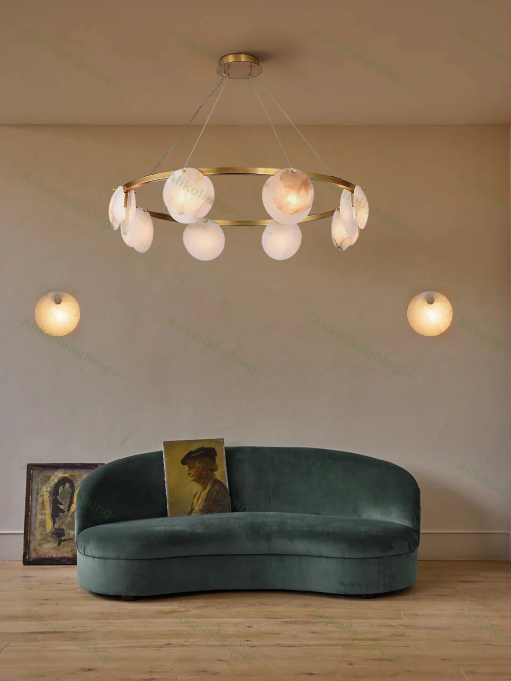 Natural Marble Pieces LED Chandelier Lustre Alabaster Pendant Light Suspension Luminaire Lampen