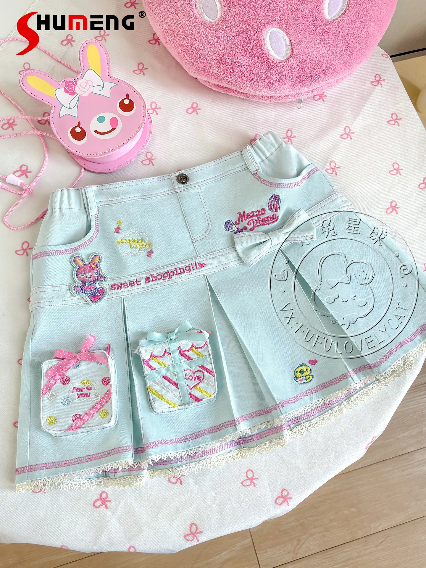 

Japanese Girl's Y2k Cartoon Embroidered Denim Skirt Spring Summer New 2026 Women's High Waist Sweet Mini Skirt Daughter Skirt