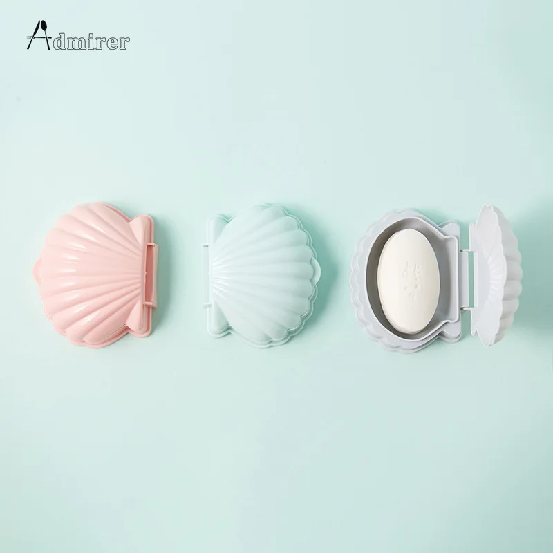 1Pcs Natural Shell Shaped Soap Box with Lid Draining Non-slip Soap Holder Case Soap Dish PP Plastic Kitchen Bathroom Accessories