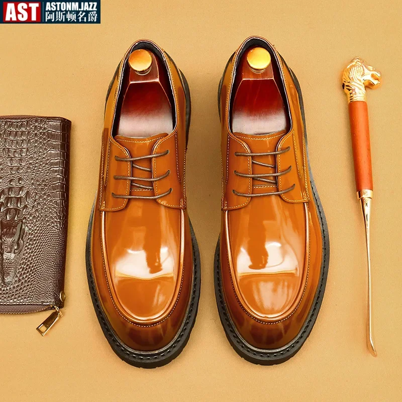 Genuine Leather Mens Formal Shoes Handmade Classic Whole Cut Oxfords Business Lace-up Plain Toe Wedding Dress Shoes for Men