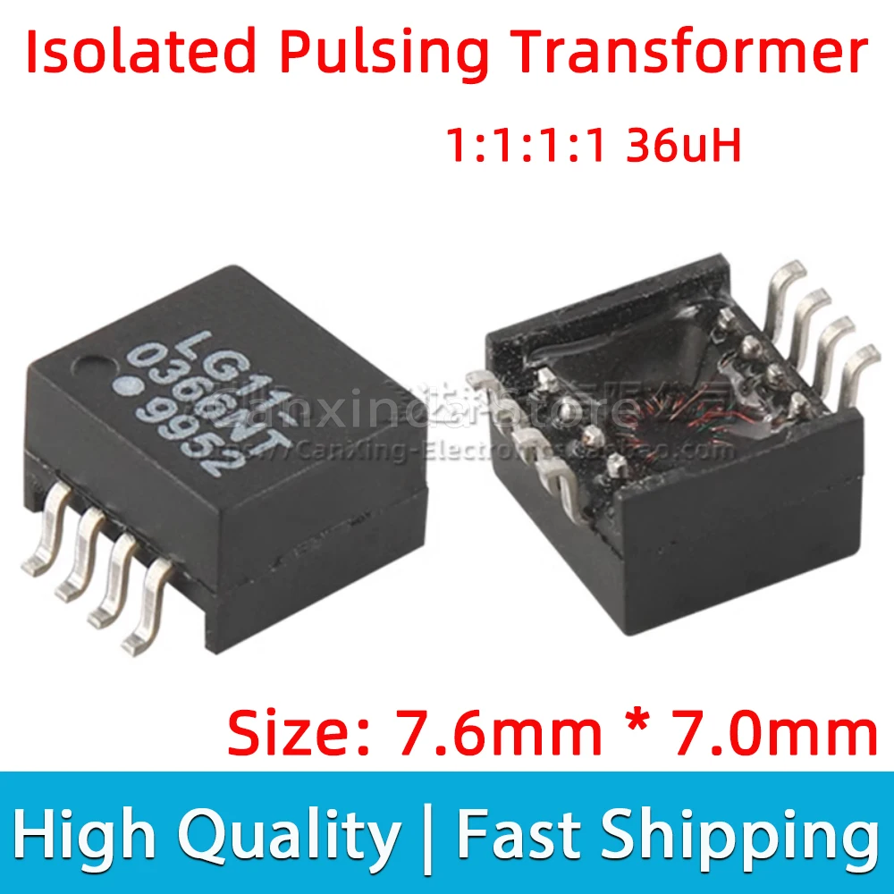 

5pcs LG11-0366NT SMD Isolated Pulsing Signal Transformer Turns Ratio 1:1:1:1 Inductance 36uH Isolation 8 Pin Dual Winding