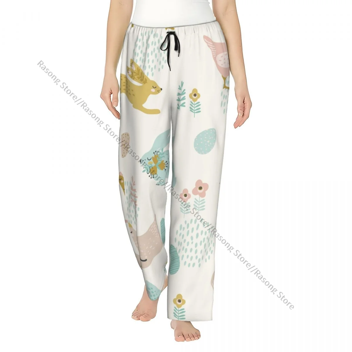

Женские брюки для сна с кроликами и курицей на Пасху, теплые фланелевые брюки для отдыха для зимних ночей