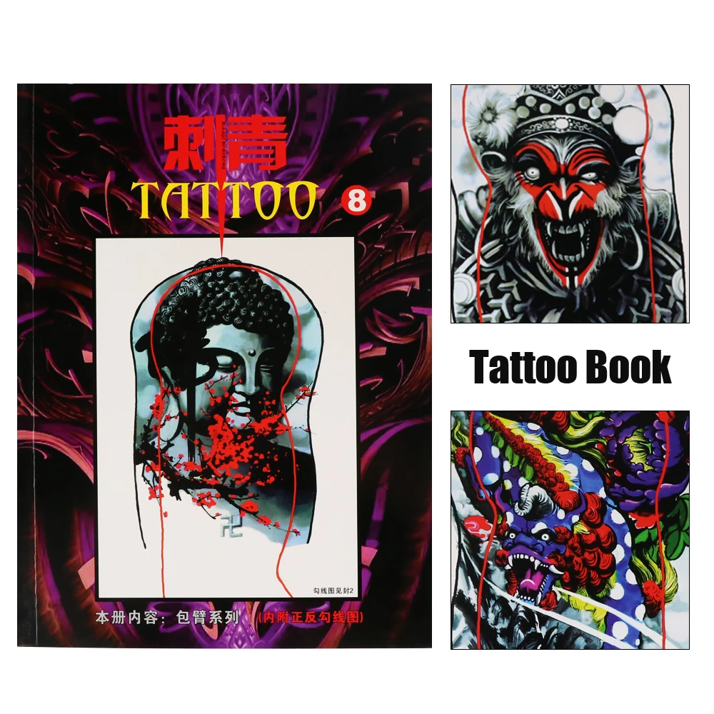 Traditional Manuscript Tattoo Books Pattern Album Fashion Design Tattoo Linear Print Pattern Embroidery Stencil For Body Artist