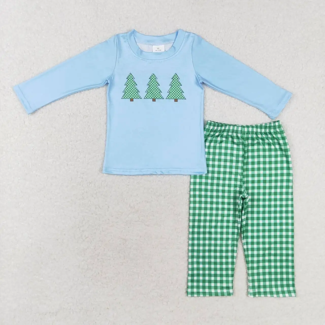 

Christmas pajamas clothes cute Santa trees green long plaid pant patterns set boys and girls boutique clothes