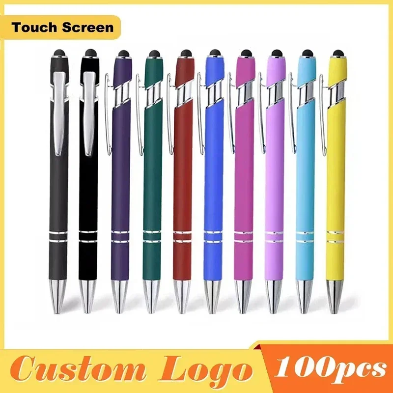 100 Pcs Metal Capacitive Pen Universal Touch Screen Stylus Ballpoint Pen Writing Stationery Office Gifts Free Custom Logo Name