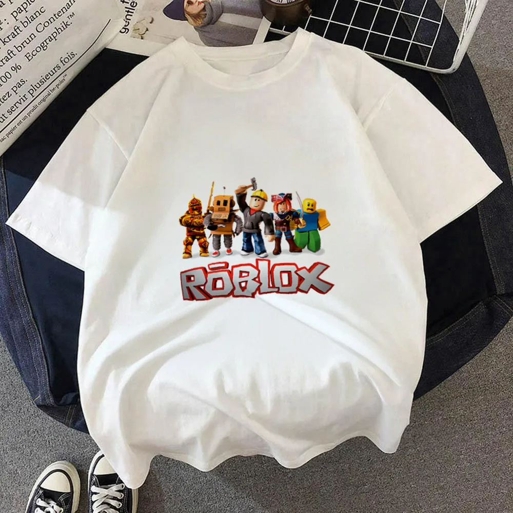 

Roblox T-shirt Summer FashionShort Sleeved Top T-shirt Boys and Girls Tops Summer Game Streetwear White Kids Tees