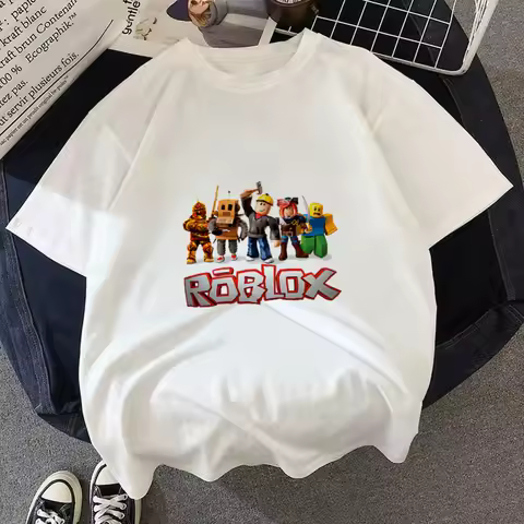 Roblox T-shirt Summer FashionShort Sleeved Top T-shirt Boys and Girls Tops Summer Game Streetwear White Kids Tees