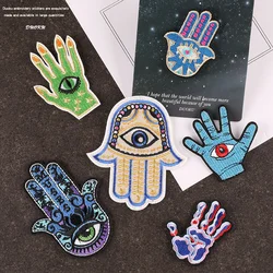 Palm Embroidery Back Adhesive Ironing Patch Auspicious Amulet Symbol Hand of Fatima Clothing Backpack Badge Patch