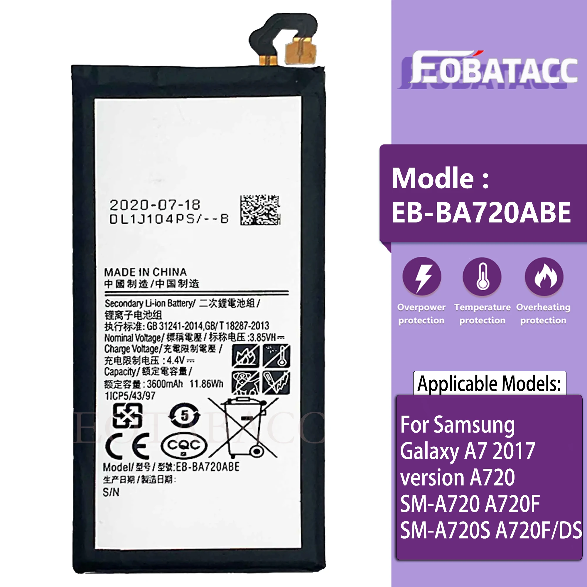 100%  EB-BA720ABE 3600mAh Battery For Samsung Galaxy A7 2017 version A720 SM-A720 A720F SM-A720S A720F/DS