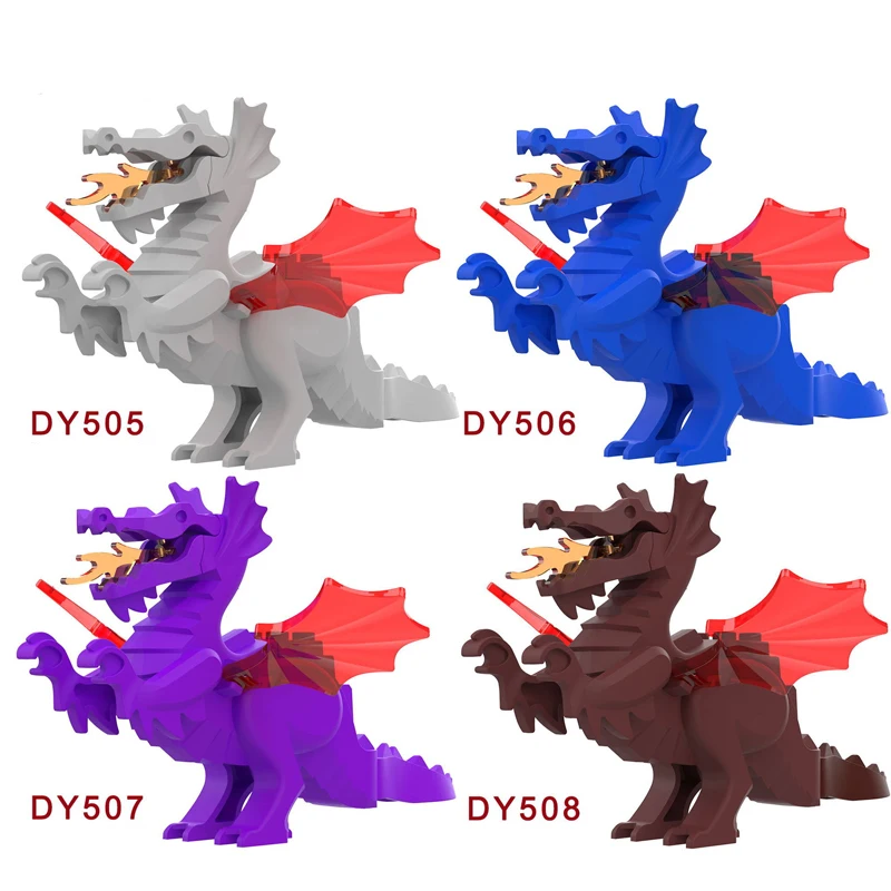 Décennie s de construction de figurines d\'animaux médiévaux pour enfants, mini modèle de briques, jouets de films magiques, dragon, wapiti,