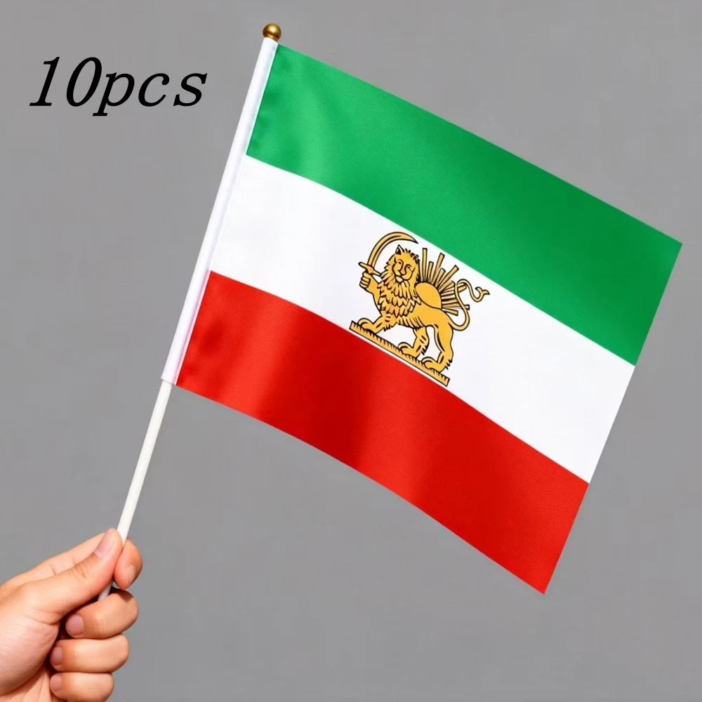 

10pcs Lion and Sun Iran Flag Hand Waving Small Flag14x21cm Historical Pahlavi Dynasty Persian Banner for Indoor Outdoor Events