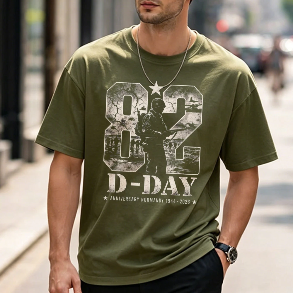 D-DAY 1944 2026 82nd Anniversary Normandy T-shirt Outdoors High Quality Cotton Short-sleev Breathable Casual Streetwear Tees