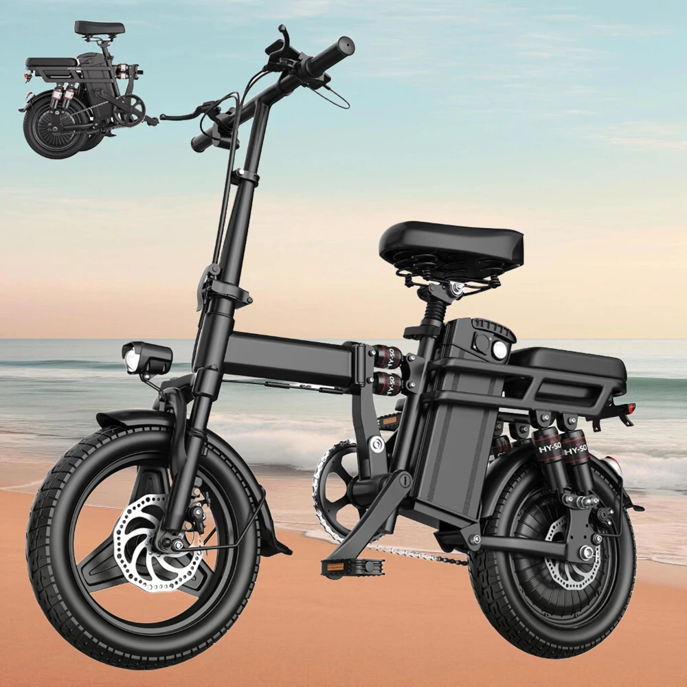 

Adults Electric Bicycle, 14" Folding Electric Mountain Bike 450W Peak Motor Ebike 20Mph 10.4AH 15.4AH Electric E Bike for Adults