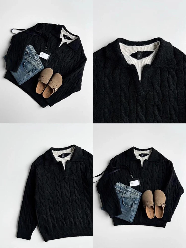 

Bla Knitted Sweater with Turtlene Twist Design American Lazy Sle Inner irt for Men Autumn Winter Vintage Faion