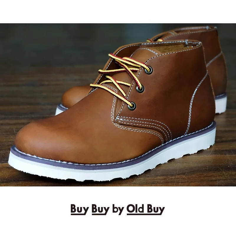 

Ботинки пустыни ручной работы, винтажные мужские кожаные рабочие ботинки с низким вырезом и круглым носком, кожаные ботинки из масляного воска, резиновая подошва