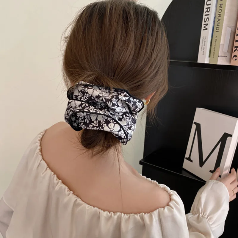 Korean Woman Big Elegant Ink Painting Elastics Hair Band Versatile Scrunchies Hair Ties Ladies Ponytail Holder Hair Accessories