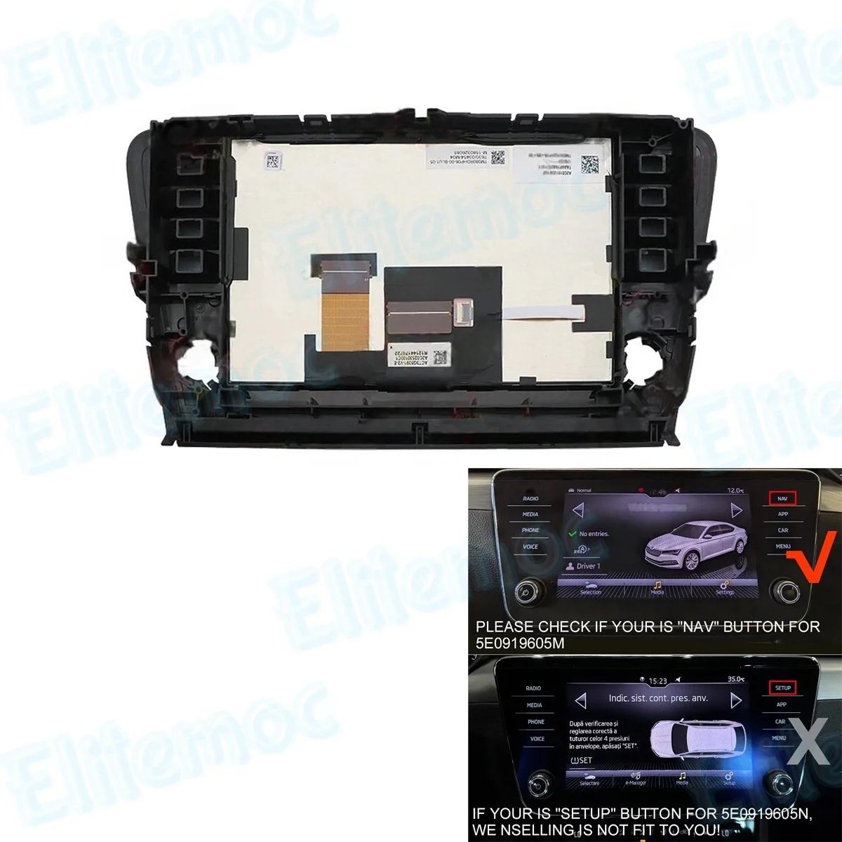 

For Skoda Superb Octavia MK3 MIB2 8" LCD Display with Touch Screen Frame Navigation Replacement