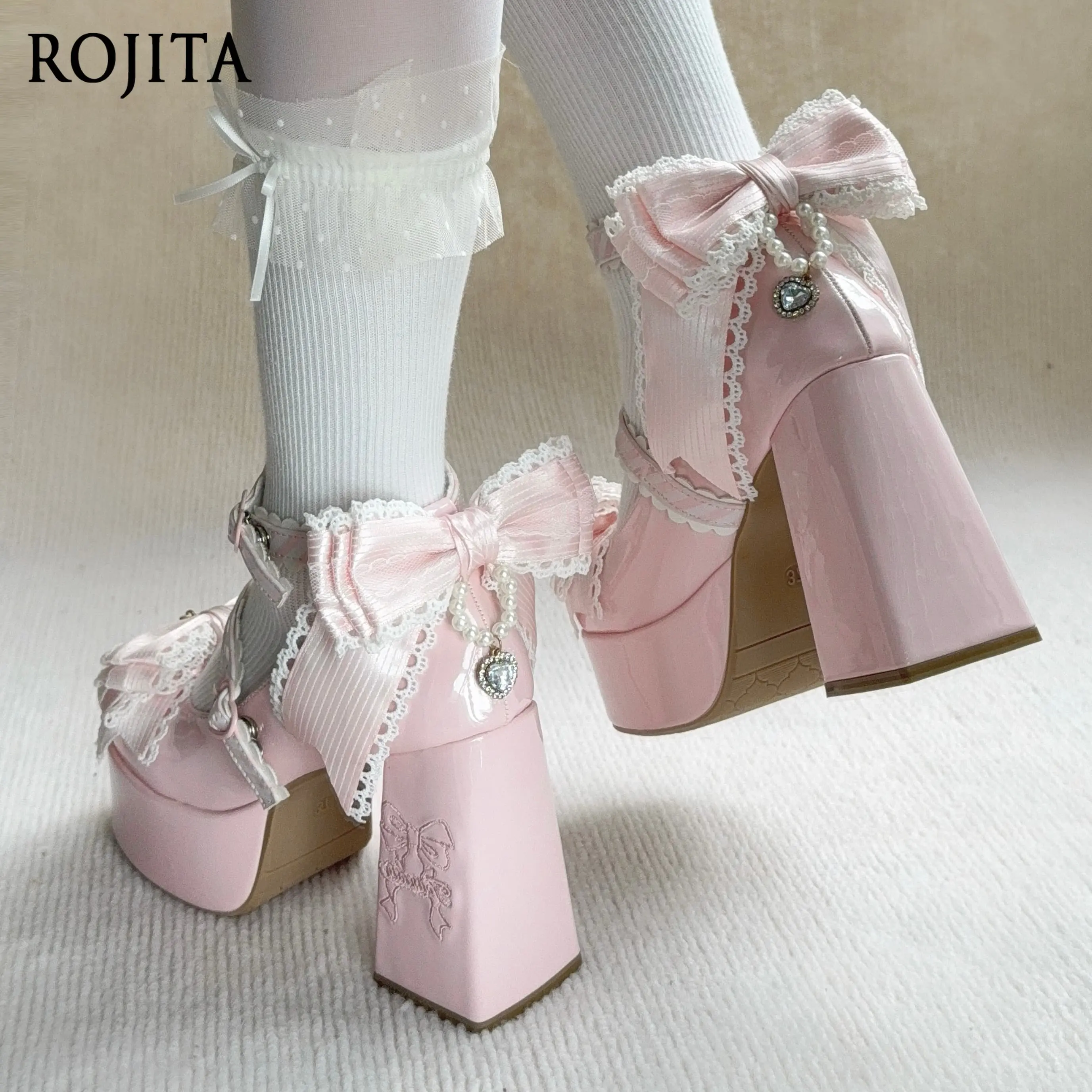 

Розовые туфли для девочек на весну-осень, в стиле Лолита, на высоком каблуке, элегантные, универсальные, с бантом, милые и изящные туфли для женщин