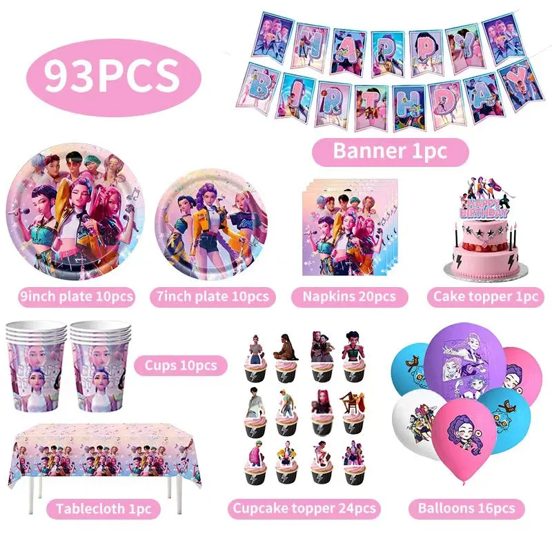 Mädchen-Themen Geburtstagsparty Dekorations-Set Ballons Geschirr Tassen Teller Servietten Tortendekoration Banner Geschenktüte Party-Favors Zubehör – Detail 36