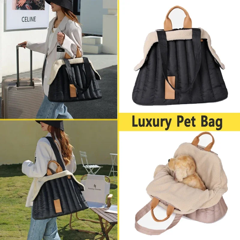 Pet Dog Bag Is Portable and Comfortable for Travel Luxury Handbag Winter Warm Removable Velvet Handbag Accesorios Para Perros