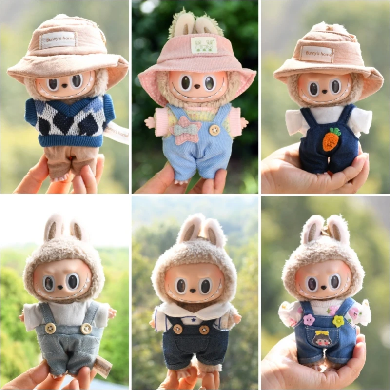 Only Clothes] 17cm Labubu V1 Clothing Replacement Labubu Vinyl Pendant's Clothes Outfit Accessories Hat Overalls DIY Girl Gift