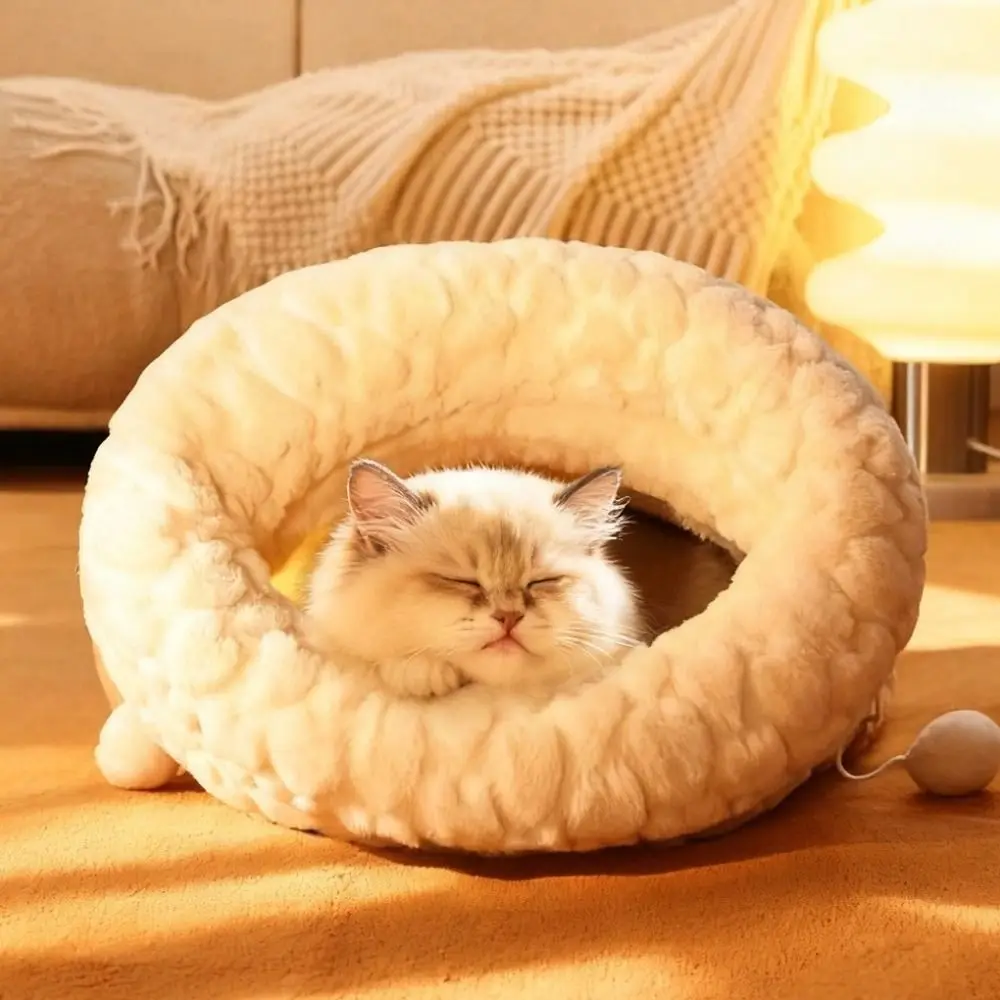 

Durable Semi-enclosed Cat Sleeping Bag Windproof Warm Cat Tunnel Nest with Ball Comfortable Pet Cozy Cave Indoor