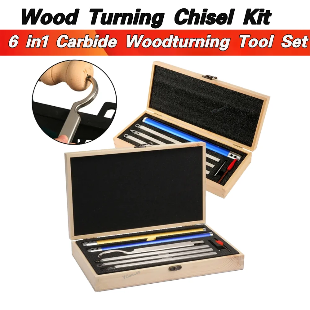 6 in1 Carbide Woodturning Tool Set Wood Turning Chisel Kit with Cutting Inserts & Box for Lathe Woodworking Tools Accessories