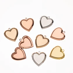 5Pcs 22mm Heart Shaped Metal Can Open Album Box Insert Photo Locket Pendant For DIY Necklace Handicraft Jewelry Making Supplies