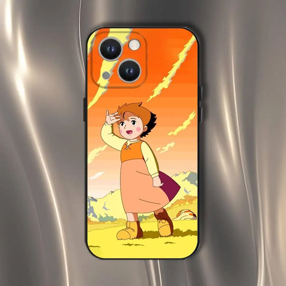 Capa de telefone Heidi dos desenhos animados para iPhone 16,15,14,13,12,11,Pro,XS,Max,XR,Plus,E,SE4,Mini capa macia preta