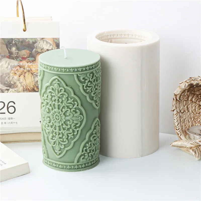 Lace Column Silicone Candle Mold for DIY Aromatherapy Candle Plaster Ornaments Soap Epoxy Resin Mould Handicrafts Making Tool