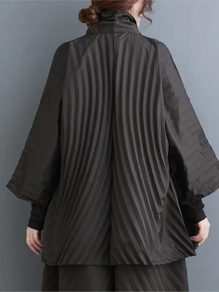 Primavera oversize 2 Set da due pezzi Donna Camicie da donna a maniche lunghe a righe irregolari Top Pantaloni da donna a pieghe larghe a gamba larga