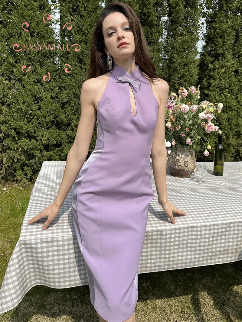 

Easysmall Thailand's Elegant Retro Cheongsam Style Slim Fit Dress Sexy Backless High end Feel Wrapped Hip Midskirt